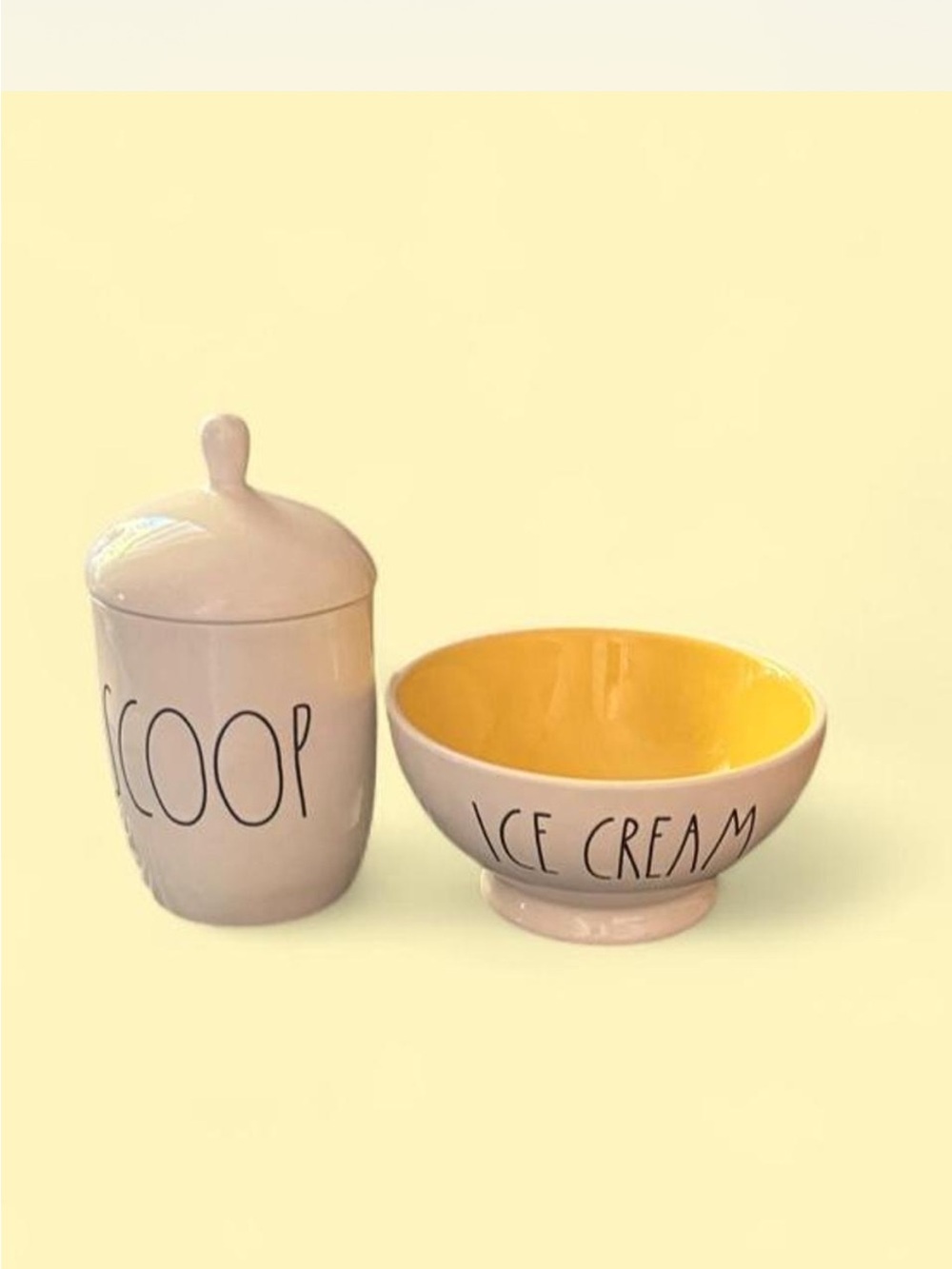 Rae Dunn Ceramic Ice Cream Bowl & Scoop Jar - Yellow Interior